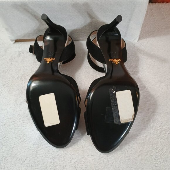 Prada Size 40 Black & Silver Iconic "Lip" Design Ankle Strap Heels - Picture 4 of 7